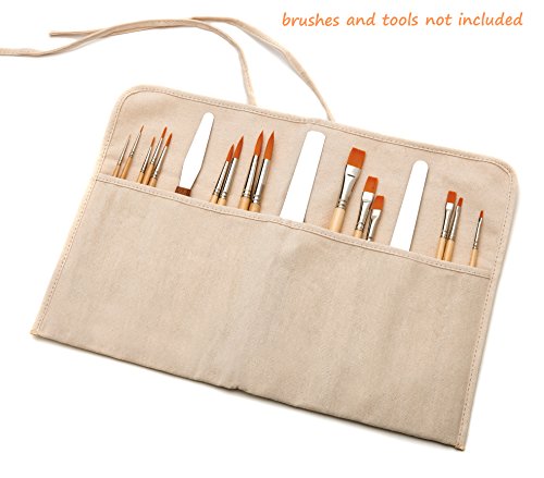 AIT Art Paint Brush Holder, Handmade From Natural Cotton Canvas, Roll Up Design Protects Your Favorite Small Brushes and Tools and Saves Space During Storage or Travel