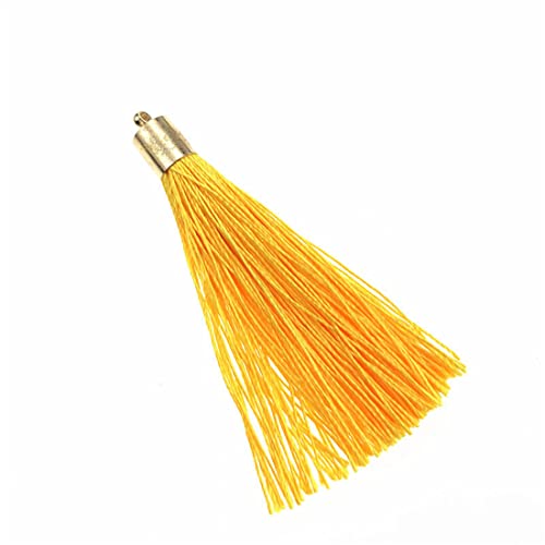 100 Pieces 2.5inch Polyester Tassels with Gold Metal Tube End Caps Mala Tassel Kits for Earring Necklace Jewelry Making Keychain Bag Charms Decorative Accents (Yellow)