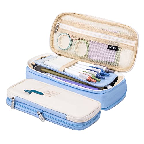 Arnuixty Colorful Large Storage Pencil Pen Case Bag with Zipper Big Capacity Pouch Organizer for Office College School Travel Holder Box (Khaki)