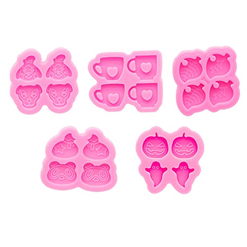 5Pcs Earring Resin Molds, Silicone Ear Stud Molds for Jewelry Making, Silicone Molds for Resin DIY Fashion Earring, Pumpkin Ghost Leaf Cup Dog Resin Crafts Mould, Jewelry Epoxy Resin Casting Molds