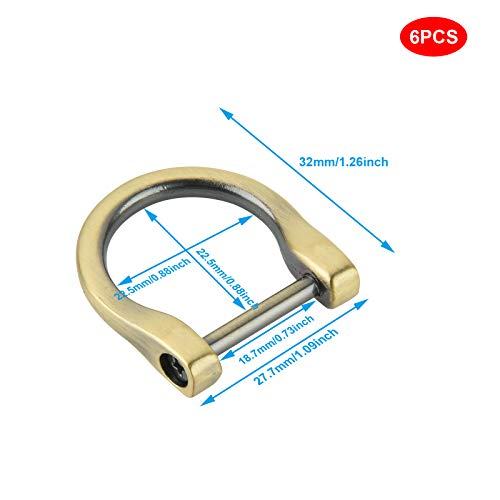 6 PCS 3/4inch D-Rings Horseshoe Shape U Shape D Rings Screw in Shackle Semicircle D Ring for DIY Leather Craft Purse Keychain Accessories (Bronze)