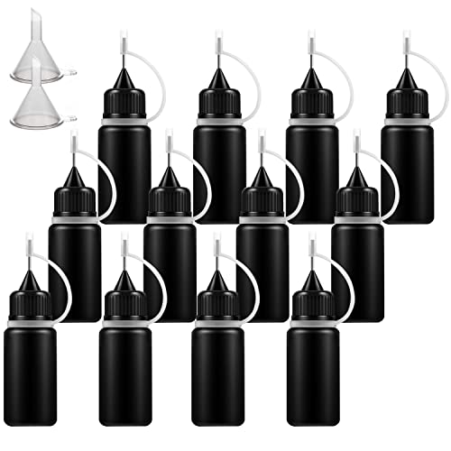 1 Ounce Black Needle Tip Glue Bottle, Tip Applicator Bottle with 2 Funnel, for Glue,Liquid,Oil, DIY Crafts Etc, 12 Pcs.