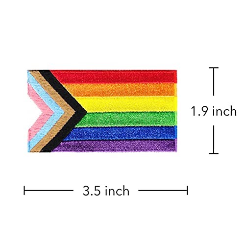 Progress Pride Flag LGBTQ Patch - LGBT Equality Gay Lesbian Bisexual Transgender Supports Rainbow Iron-on Patch (3.5 x 1.96 inch)