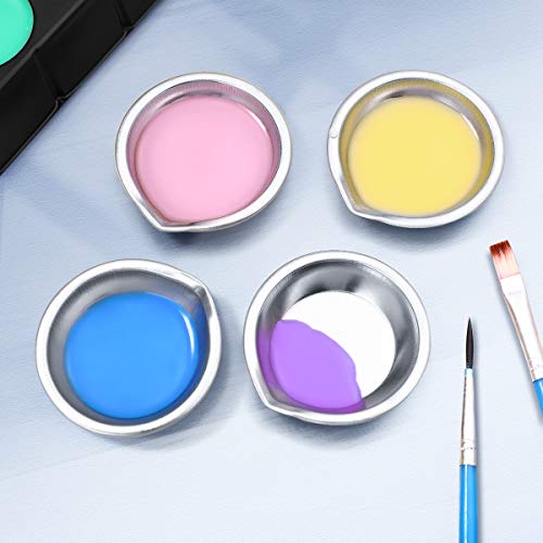 Cabilock 12pcs Makeup Palette Stainless Steel Small Round Paint Tray Artist Watercolours Paint Mixing Palette Tray for Home Store