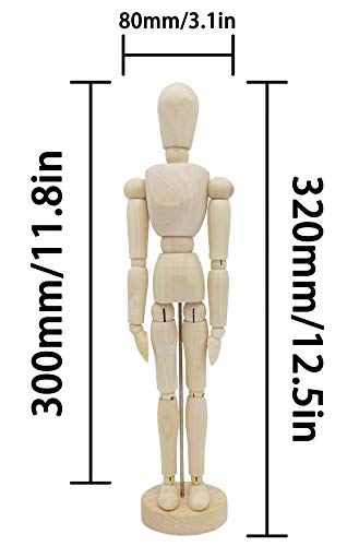 12'' Wooden Artists Manikin, Sketching Drawing Articulated Jointed Mannequin, Wood Human Figure Model for Home Office Desk Decoration