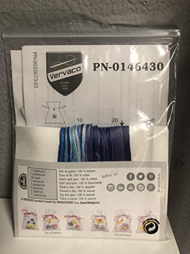 Vervaco Cross Stitch Bag Kit Blue Butterflies (Set of 3) 3.2" x 4.8"