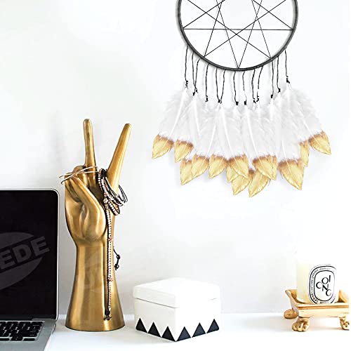 UNEEDE Gold Tipped White Feathers, 50 PCS Natural Goose Feathers for DIY Wedding Decorations, Angel Wings & Fairy Crafts