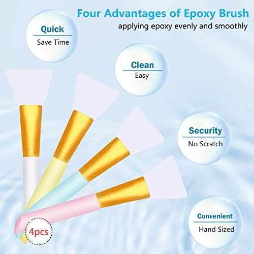 Silicon Epoxy Brushes Set for Making Epoxy Glitter Tumblers, Reusable Flexible Epoxy Application Sticks for Spreading an Even Coat of Epoxy Resin on Tumblers and Cups (Pack of 4)