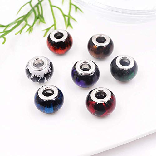 AIPRIDY 100Pcs 15x11mm Painting Murano Large Hole Glass Beads Mix Color with Silver Brass Cores European Charm fit Bracelet Necklace (Black Background and Color Glass)