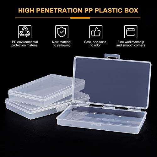 BENECREAT 8 Pack 6x3.5x0.8 Inch Rectangle Clear Plastic Storage Box with Double Hinged Lids for Photo, Pencil, Craft Tools, and Other Small Accessories