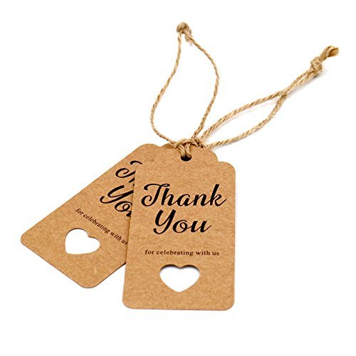 Gift Tags,Baby Shower Tags,Hollow Heart Thank You for Celebrating with Us Tags,100 Pcs Kraft Thank You Tags Shower Favors Tags for Wedding Party Favors Thanksgiving with 66 Feet Natural Jute Twine