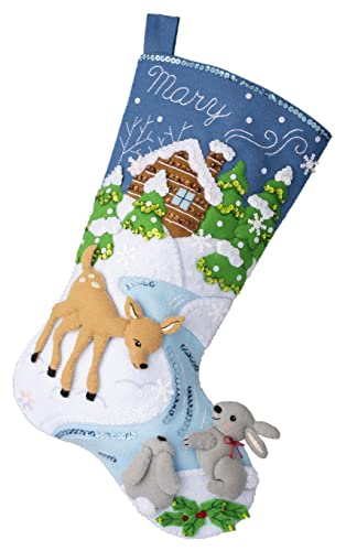 Bucilla Felt Applique 18" Stocking Making Kit, Snowy Retreat, Perfect for DIY Arts and Crafts, 89586E