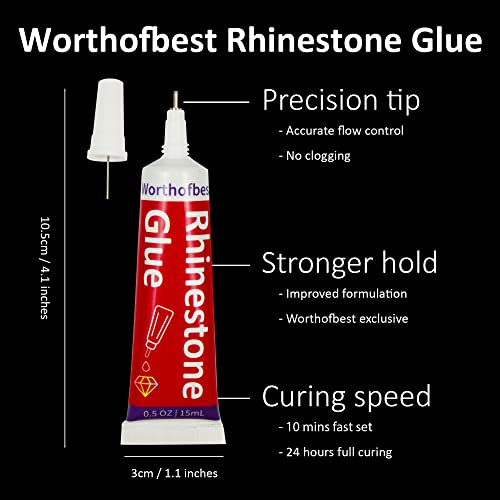 Rhinestones for Crafts with Glue Clear, Bedazzler kit with Rhinestones Flatback Crystal Gems Bling All-Purpose Adhesive, Rinestone Applicator for Tumbler Clothes Shoes Clothing Plastic Glass Metal