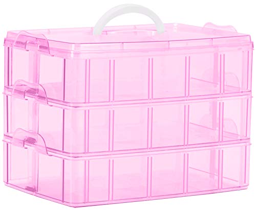 Sooyee Bead Organizer,3-Tier Craft Organizers and Storage,Stackable Storage Containers with 30 Compartments Dividers for Washi Tape, Kids Toy, Hair Accessories, Nail,Art Supplies, Fishing Tackle, Pink