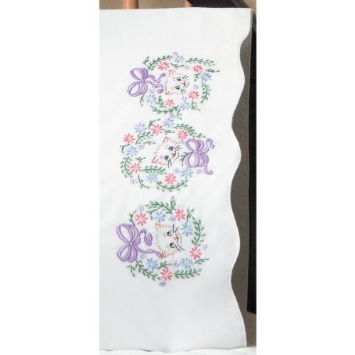 Tobin Stamped Pillowcases, Kittens in Floral Wreath, 20" x 30" Embroidery Kit, White