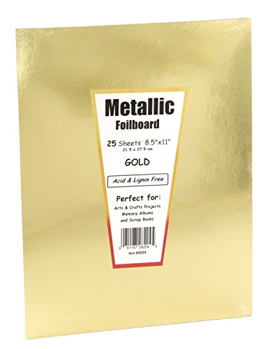 Hygloss Metallic Foil Board Card Stock Sheets, Arts & Crafts, Classroom Activities & Card Making, 25 Pack, 8.5 x 11-Inch, Gold