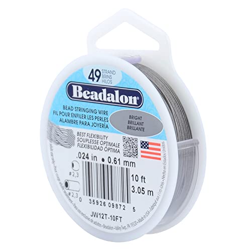 Beadalon Bead Stringing Wire 49-Strand 0.024" (0.61 mm) 10 ft (3.05 m) Bright, 024-Inch/10-Feet
