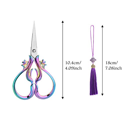 Vintage European Style Embroidery Scissors, Sewing Scissors Sharp Tip Stainless Steel, DIY Tools Dressmaker Shears with Tassel,Thimble, Tailor Scissor for Fabric, Embroidery, Needlework (Rainbow)