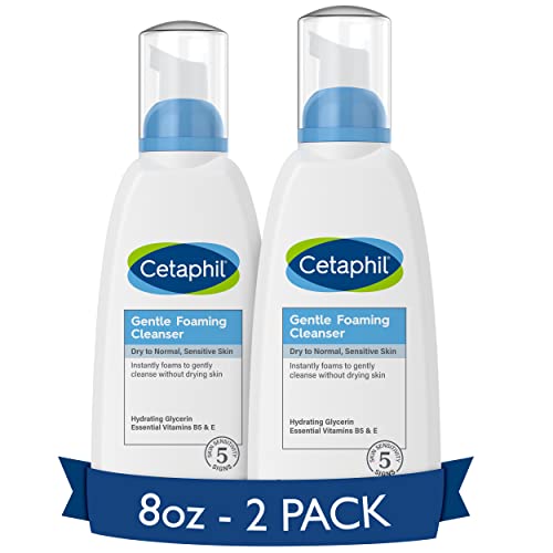 Cetaphil Oil Free Gentle Foaming Cleanser For Dry to Normal, Sensitive Skin, 8oz Pack of 2, Made with Glycerin and Vitamins B5 and E, Dermatologist Tested, Hypoallergenic, Soap Free, Fragrance Free