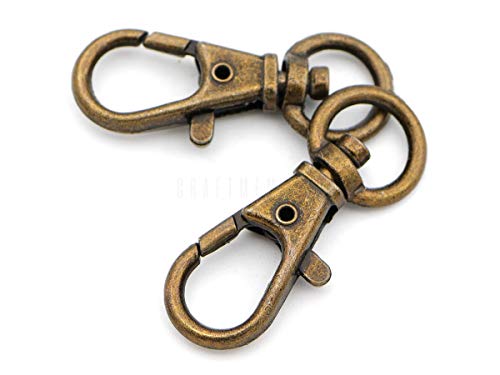 CRAFTMEMORE 50 pcs Swivel Clasps Lanyard Clips Snap Hook Metal Lobster Claw Clasp PLTN (Antique Brass)