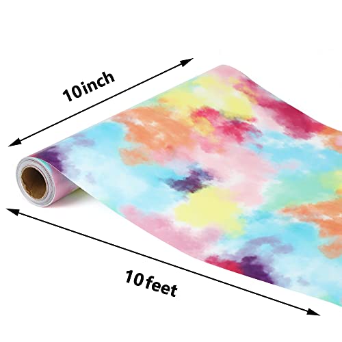 RENLITONG Tie Dye HTV Rainbow Heat Transfer Vinyl 10Inch by 10ft Roll Iron on DIY for T-Shirt Rolls Easy to Cut & Weed for Heat Vinyl Glossy