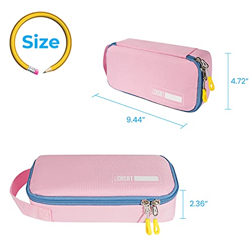 ECHSRT Large Pencil Case, Durable Pen Pouch with Big Capacity, Minimalist Portable Stationery Bag with Handle for College School & Office Pink