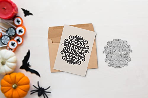 Metal Halloween Bats Frame Cutting Dies, Happy Halloween Letter Die Cuts Embossing Stencils Template Mould for Card Scrapbooking and DIY Craft