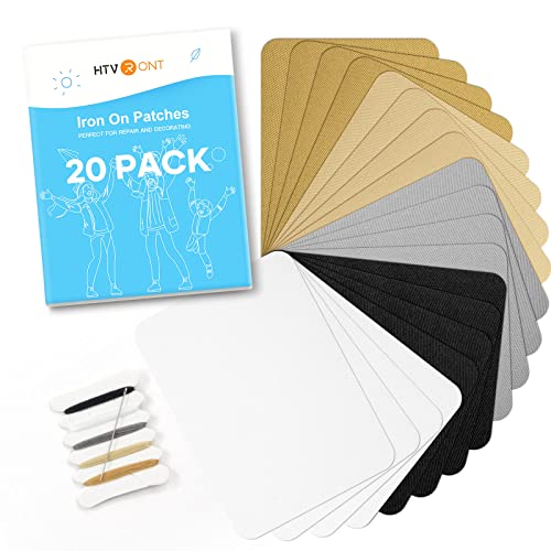 HTVRONT Iron on Patches for Clothing Repair, Fabric Patches Iron on, Black White Gray Beige Brown Repair Decorating Kit 20 Pieces Iron on Patch Size 3.7" by 4.9" (9.5 cm x 12.5 cm)