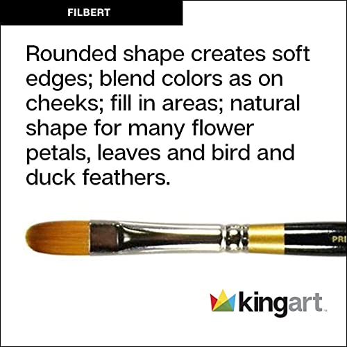 KINGART Original Gold 9500-2, Premium Artist Brush, Golden TAKLON Filbert-Size: 2, 2, Black