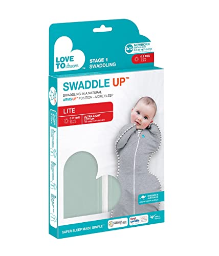 Love To Dream Swaddle UP Lite 0.2 TOG, Olive, Small, 8-13 lbs., Allow Baby to Sleep in Their Preferred arms up Position for Self-Soothing, Snug fit Calms Startle Reflex