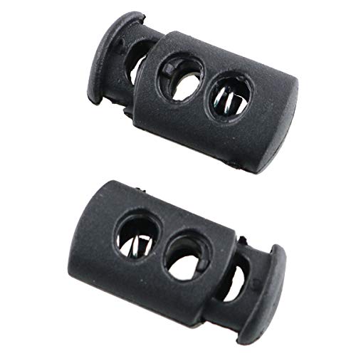 E-outstanding Cordlock Toggle Stopper 24PCS 6mm(1/4 Inch) Black Double Hole Spring Clasp Cord Lock for Backpacks,Drawstrings,Clothing