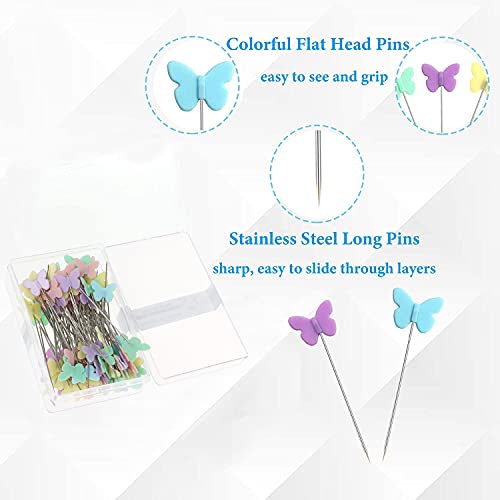 Hedgehog Pin Cushion with Pins Set Include 1 Pcs Cute Pin Cushion and 100 Pcs Butterfly Flat Head Straight Pins for Sewing DIY Projects Dressmaker Jewelry Decoration
