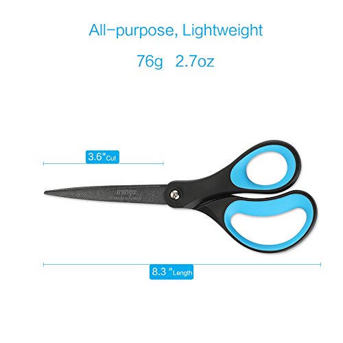 LIVINGO 2 Pack 8" Titanium Non-Stick Scissors, Professional Stainless Steel Comfort Grip, All-Purpose, Straight Office Craft Scissors for DIY(Blue/Black)