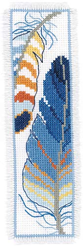 Vervaco Cross Stitch Bookmark Kit Blue Feathers (Set of 2) 2.4" x 8"