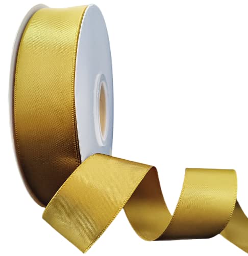Abbaoww 1 Inch 50 Yards Gold Double Face Satin Ribbon for Gift Wrapping Bow Making Wedding Decor DIY Sewing Floral Crafts
