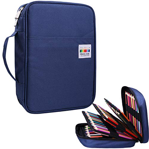JAKAGO 220 Slots Colored Pencil Case Large Capacity Pen Holder for Student Artist Adult Girl Zipper Organizer Bag for Marker Highlighter Storage Case for School Office Sketch Supplies(Blue)