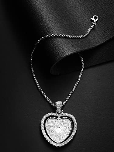 Junkin 24 Pcs Sublimation Rhinestone Trays Pendant Set, Including 6 Heart Shape Double Sided Blank Rhinestone Bezel Trays, 6 Pcs Thick Chains with 12 Sublimation Discs for Making (Silver)