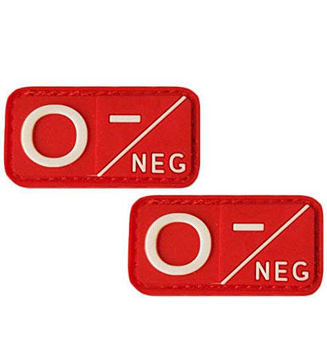 QTao UPA185aa 2pcs PVC Blood Type Group Identification Tags Durable Rubber Tactical Morale Patches (Compatible with Type O Negative)