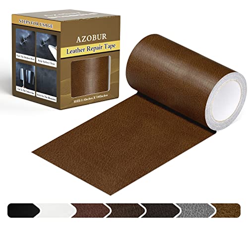 Azbour Leather Repair Tape Patch, 2.4''x15' Super Adhesive, Self-Adhesive Leather Patch for Restoration and Refurbishment of Sofas, Car Seats, Furniture, Vinyl Furniture, Chairs. （Yellowish-Brown）