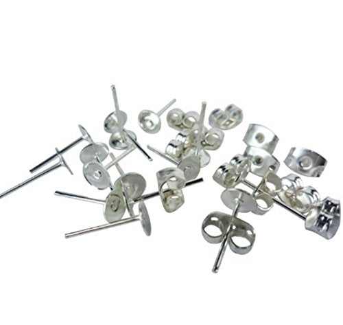 YOYOSTORE 100 Lot Stainless Steel Silver Tone Flat Base Pad Earring Make DIY with Posts Studs Back Blank Findings (3mm)