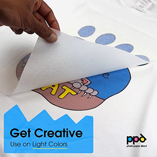 PPD Inkjet Premium Iron-On White and Light Colored T Shirt Transfers Paper LTR 8.5x11” Pack of 20 Sheets (PPD001-20)