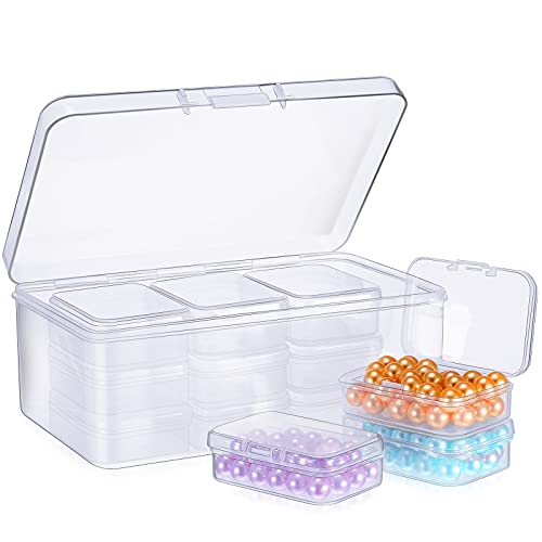 12 Pieces Plastic Clear Storage Box Organizer with snap-tight closure latch Mini small Storage Containers Cases with Hinged Lid Hobby Modular Craft Supply Satchel (2.5 x 1.77 x 0.79 Inch)
