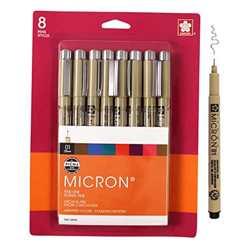 Sakura Pigma 30068 Micron Blister Card Ink Pen Set, Ass't Colors, 01 8CT Set