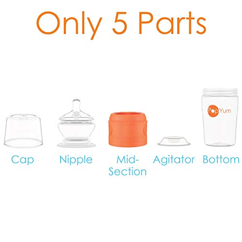PopYum 9 oz Orange Anti-Colic Formula Making/Mixing/Dispenser Baby Bottle (with #2 Nipple)