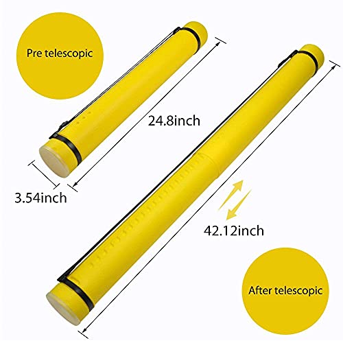 DEWEL Document Poster Tube with Clear ID Card Cap, Water and Light Resistant Telescoping Flexible Plastic Storage Tube for Blueprint, Print, Poster, Target, Artwork and Drawing (Yellow-Large Size)