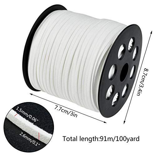 Wobe 100 Yards Suede Cord, Leather Cord 2.6mm x 1.5mm Suede Lace Faux Leather Cord with Roll Spool Beading Craft Thread for Bracelet Necklace Beading DIY Handmade Crafts Thread (White)