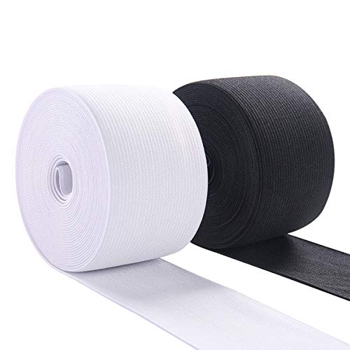 Elastic Band Material for Sewing 2 Inch Wide Braided Elastic Cord Pants Elastic Spool Heavy Stretch for Waistband 10 Yard (5 Yard White,5 Yard Black)