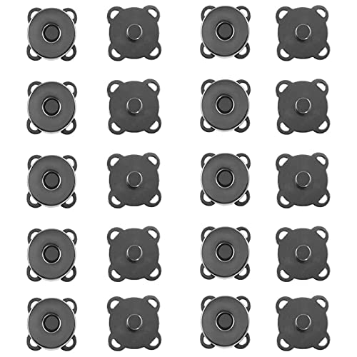 WAFJMAF 10 Sets Magnetic Bag Clasps Button Snaps Tone Purse Great for Closure Handbag Clothes Sewing Craft No Tools Required Plum Blossom 19mm (Black)