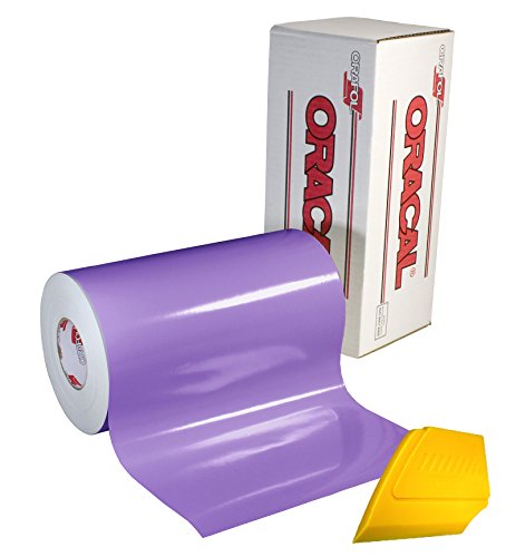 ORACAL 651 Multi-Colored Vinyl Solvent-Based Adhesive-Backed Calendared Wrap Decals w/ Yellow Multi-Purpose Squeegee (12" x 5ft, Lavender)