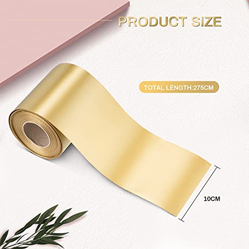 Outdoor Waterproof Ribbon Poly Satin Ribbon Floral Craft Decoration Aspidistra Leaf Pattern Ribbon Easter Holiday Outdoor Decorating (Gold, 4 Inch x 30 Yards)